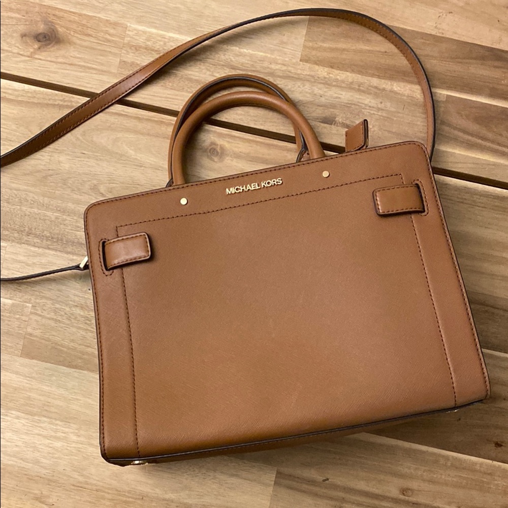 NWT Michael Kors Cognac Rayne Satchel with Matching Jet Set Travel Zipper Wallet